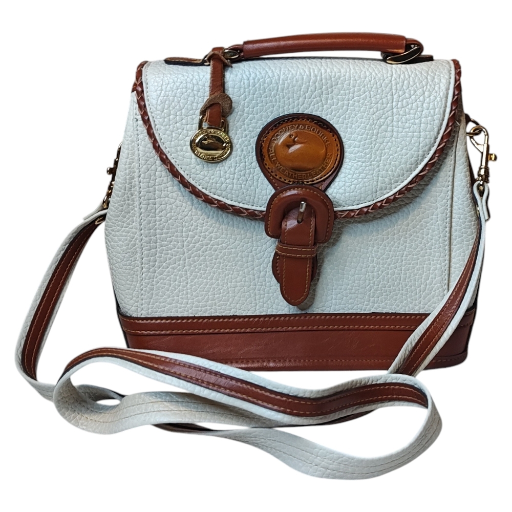 VTG Dooney & Bourke All Weather Leather Top Handle Crossbody Bag White Brown